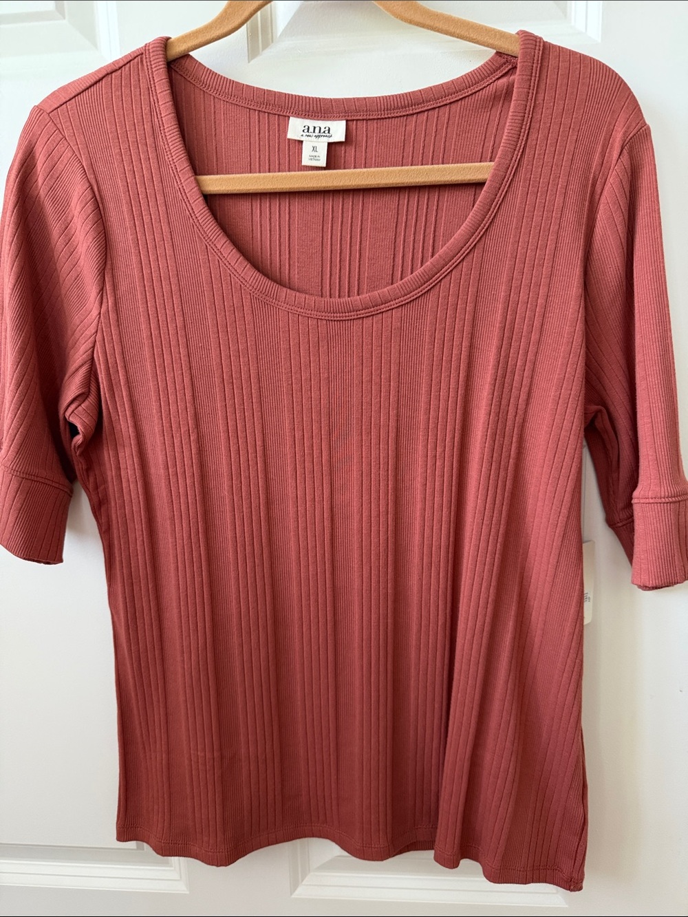 a.n.a Scoop Neck Ribbed Elbow Sleeve Top in Dusty Rose size XL NWT